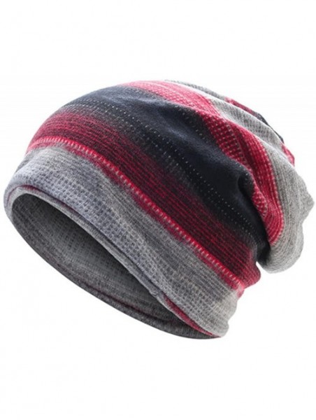 Skullies & Beanies Mens Stripes Beanie Hat Plus Cashmere Warm Bonnet Hat Multi-function Scarf - Red - CN187NOKDG5 $15.39