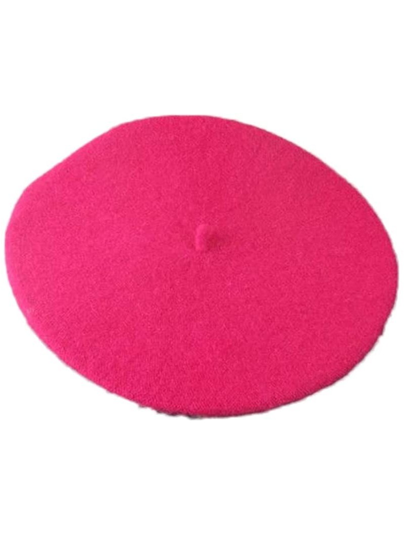 Berets Fashion Solid Color Baggy Faux Wool Warm Beanie Hat Cap Berets for Winter Rose Red - Rose Red - CR19325SWAM $11.53