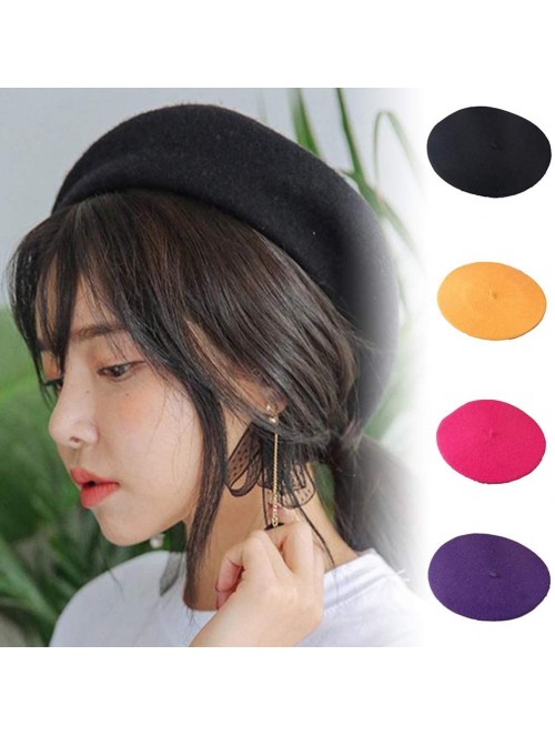 Berets Fashion Solid Color Baggy Faux Wool Warm Beanie Hat Cap Berets for Winter Rose Red - Rose Red - CR19325SWAM $11.53