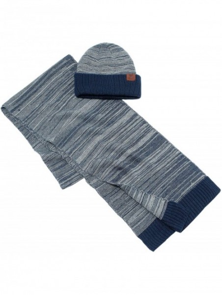 Skullies & Beanies Men's Winter Warm Knit Beanie Hat Scarf Set Skull Cap with Long Scarf for Men - Navyblue - C218XT87D56 $17.82