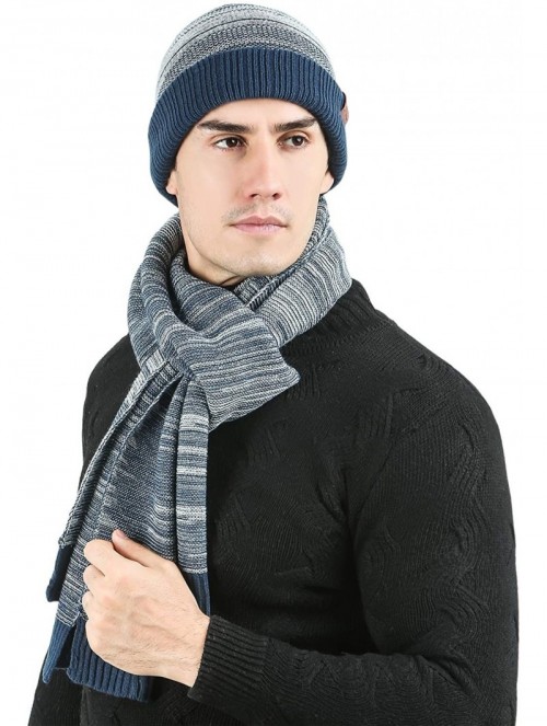 Skullies & Beanies Men's Winter Warm Knit Beanie Hat Scarf Set Skull Cap with Long Scarf for Men - Navyblue - C218XT87D56 $17.82