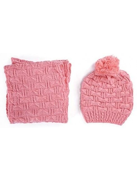 Skullies & Beanies Lady Women's Lady Girl Scarf and Hat 2pcs Set Knitted Winter Warm Skull caps Thicken Beanie Cap - Pink - C...