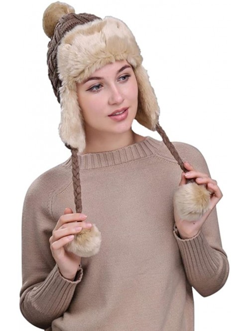 Skullies & Beanies Warm Women Winter Hat with Ear Flaps Snow Ski Thick Knit Wool Beanie Cap Hat - Khaki 5 - CS1880RSAKA $15.70