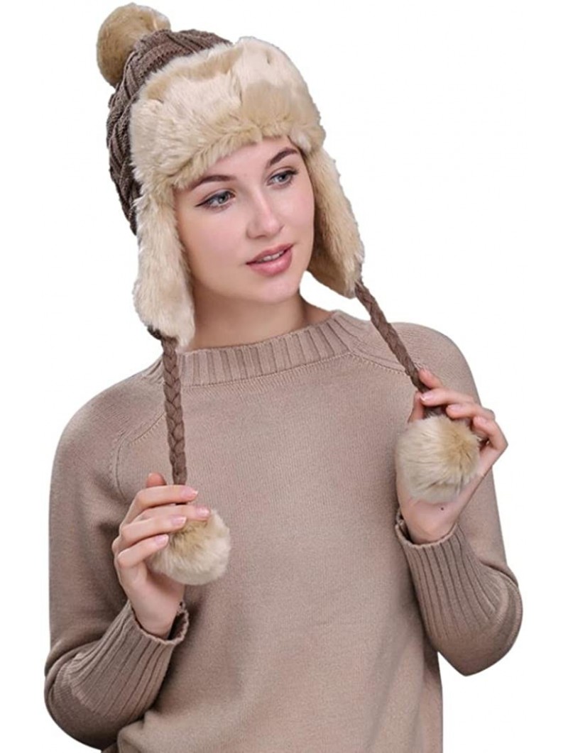 Skullies & Beanies Warm Women Winter Hat with Ear Flaps Snow Ski Thick Knit Wool Beanie Cap Hat - Khaki 5 - CS1880RSAKA $15.70