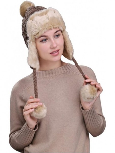 Skullies & Beanies Warm Women Winter Hat with Ear Flaps Snow Ski Thick Knit Wool Beanie Cap Hat - Khaki 5 - CS1880RSAKA $15.70