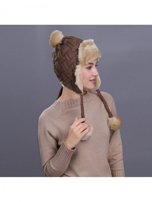 Skullies & Beanies Warm Women Winter Hat with Ear Flaps Snow Ski Thick Knit Wool Beanie Cap Hat - Khaki 5 - CS1880RSAKA $15.70