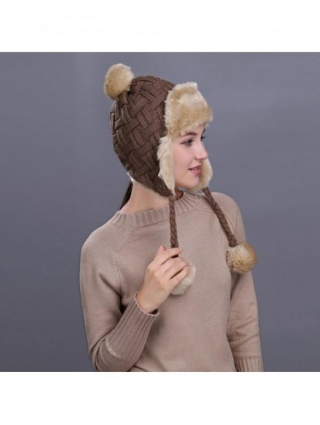 Skullies & Beanies Warm Women Winter Hat with Ear Flaps Snow Ski Thick Knit Wool Beanie Cap Hat - Khaki 5 - CS1880RSAKA $15.70