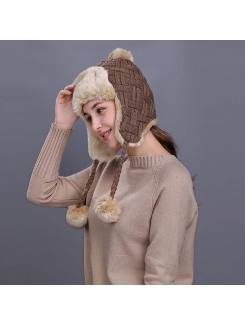 Skullies & Beanies Warm Women Winter Hat with Ear Flaps Snow Ski Thick Knit Wool Beanie Cap Hat - Khaki 5 - CS1880RSAKA $15.70