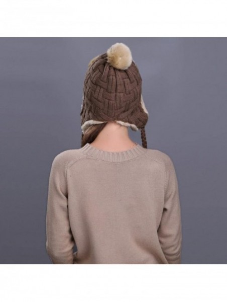 Skullies & Beanies Warm Women Winter Hat with Ear Flaps Snow Ski Thick Knit Wool Beanie Cap Hat - Khaki 5 - CS1880RSAKA $15.70