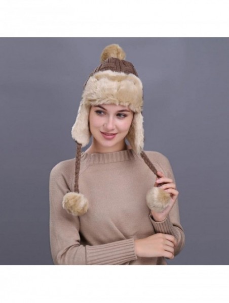 Skullies & Beanies Warm Women Winter Hat with Ear Flaps Snow Ski Thick Knit Wool Beanie Cap Hat - Khaki 5 - CS1880RSAKA $15.70