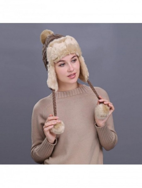 Skullies & Beanies Warm Women Winter Hat with Ear Flaps Snow Ski Thick Knit Wool Beanie Cap Hat - Khaki 5 - CS1880RSAKA $15.70