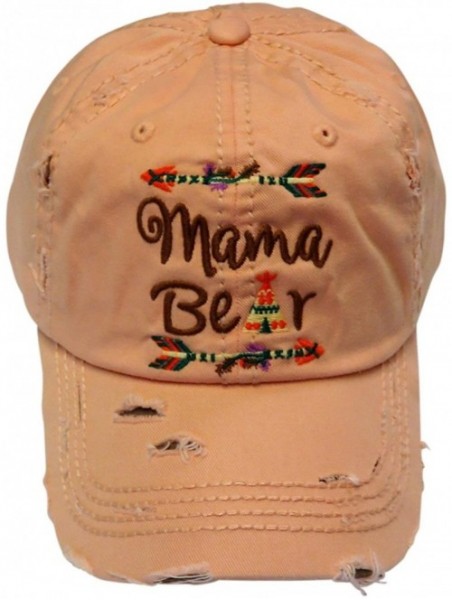 Baseball Caps Embroidered Mama Bear Vintage Style Baseball Cap Hat - Washed Peach - CK186GH7RSM $19.19