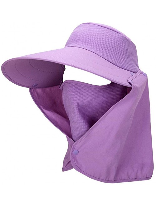 Sun Hats Women Sun Flap Cap Wide Brim Fishing Hat with Removable Face Mask & Neck Flap UPF 50+ - Purple - CZ194EUALNN $13.70