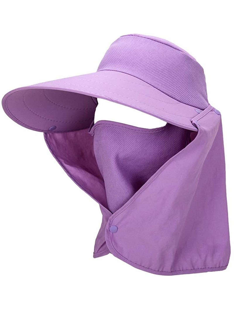 Sun Hats Women Sun Flap Cap Wide Brim Fishing Hat with Removable Face Mask & Neck Flap UPF 50+ - Purple - CZ194EUALNN $13.70