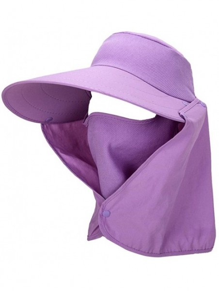 Sun Hats Women Sun Flap Cap Wide Brim Fishing Hat with Removable Face Mask & Neck Flap UPF 50+ - Purple - CZ194EUALNN $13.70