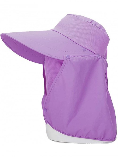 Sun Hats Women Sun Flap Cap Wide Brim Fishing Hat with Removable Face Mask & Neck Flap UPF 50+ - Purple - CZ194EUALNN $13.70