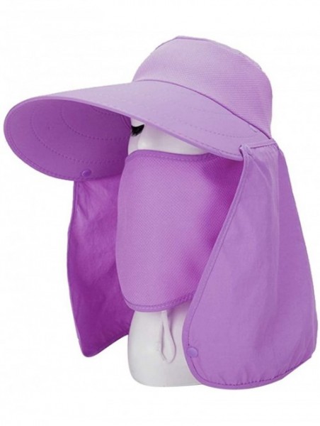 Sun Hats Women Sun Flap Cap Wide Brim Fishing Hat with Removable Face Mask & Neck Flap UPF 50+ - Purple - CZ194EUALNN $13.70