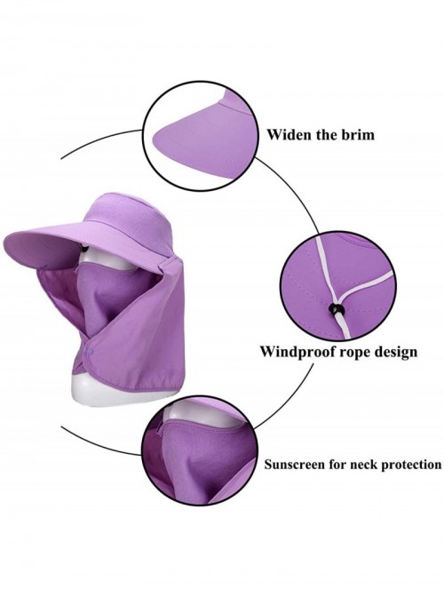 Sun Hats Women Sun Flap Cap Wide Brim Fishing Hat with Removable Face Mask & Neck Flap UPF 50+ - Purple - CZ194EUALNN $13.70