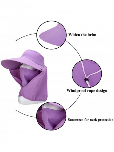 Sun Hats Women Sun Flap Cap Wide Brim Fishing Hat with Removable Face Mask & Neck Flap UPF 50+ - Purple - CZ194EUALNN $13.70