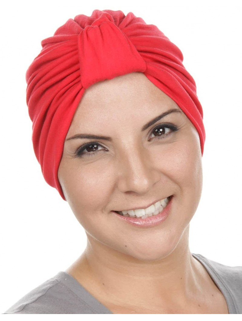 Skullies & Beanies Classic Cotton Turban Soft Pleated Chemo Cap for Women with Cancer Hair Loss - 04- True Red - CF11K4JDOUR ...