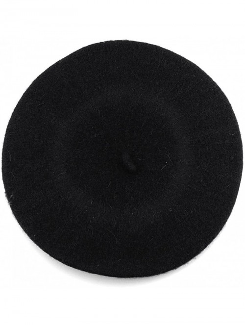 Berets French Style Lightweight Casual Classic Solid Color Wool Beret - Black - CU11NIY6VWX $12.81