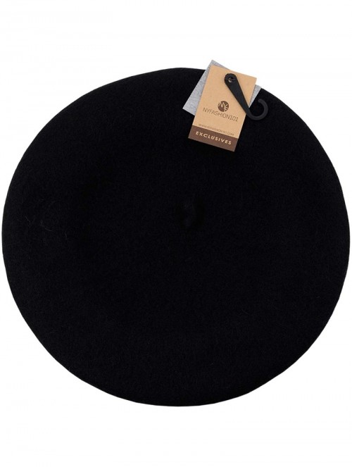 Berets French Style Lightweight Casual Classic Solid Color Wool Beret - Black - CU11NIY6VWX $12.81