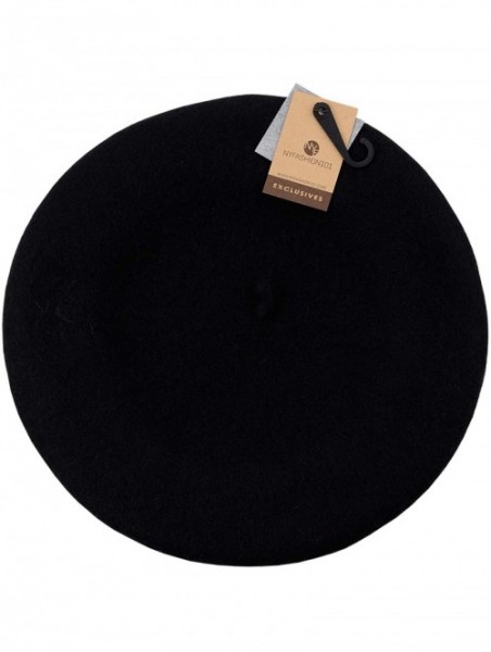 Berets French Style Lightweight Casual Classic Solid Color Wool Beret - Black - CU11NIY6VWX $12.81