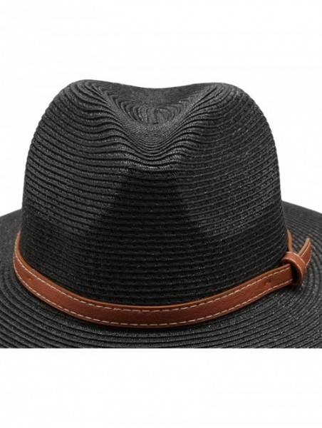 Sun Hats Women's Braid Straw Wide Brim Fedora Hat UPF 50+ w/Adjustable Drawstring - Black - C612E6G0MPN $26.70