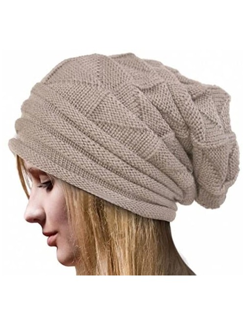 Skullies & Beanies Casual Knit Hat Elegant Warm Hat Pleated Cloth Hat Cuffed Wool Hat Solid Color Hat Simple Cap - Beige - CP...