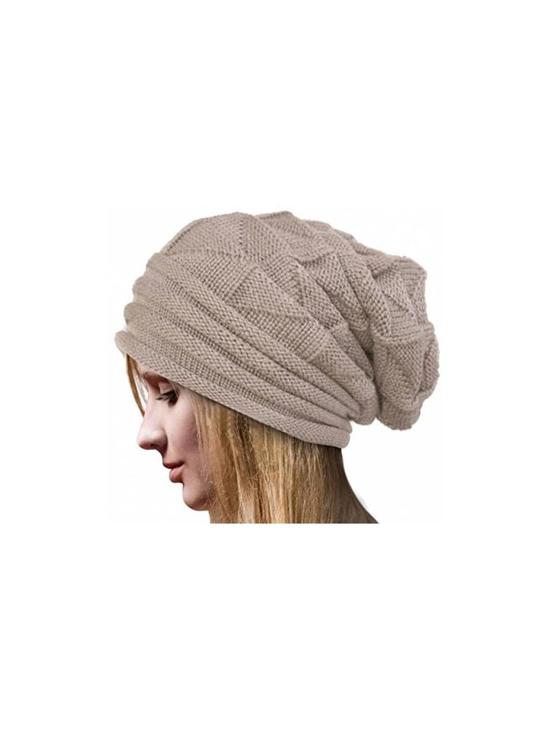 Skullies & Beanies Casual Knit Hat Elegant Warm Hat Pleated Cloth Hat Cuffed Wool Hat Solid Color Hat Simple Cap - Beige - CP...