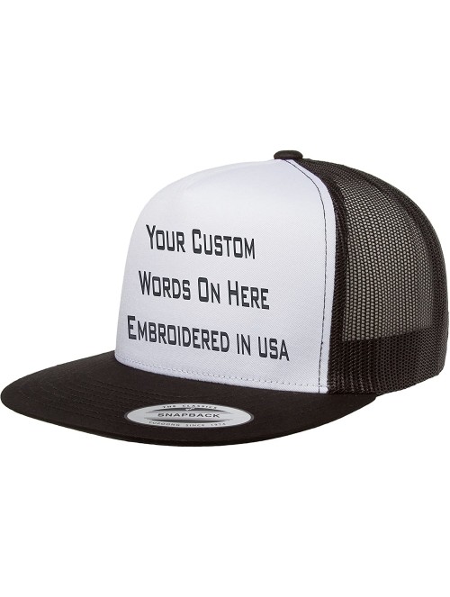 Baseball Caps Custom Trucker Flatbill Hat Yupoong 6006 Embroidered Your Text Snapback - Black/White/Black - C21887OY95O $25.02