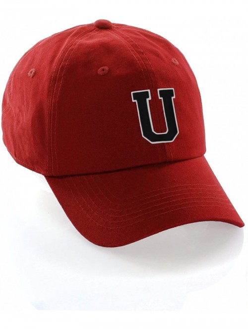 Baseball Caps Customized Letter Intial Baseball Hat A to Z Team Colors- Red Cap White Black - Letter U - CU18ESZRGKT $17.42