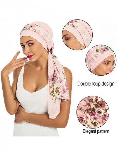 Skullies & Beanies Bamboo Cotton Lined Cancer Headwear for Women Chemo Hat with Scarfs of - Black+pink - CI18WWLDNGX $32.38