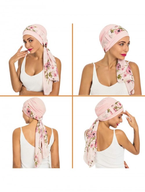 Skullies & Beanies Bamboo Cotton Lined Cancer Headwear for Women Chemo Hat with Scarfs of - Black+pink - CI18WWLDNGX $32.38