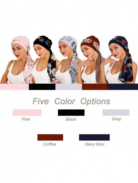 Skullies & Beanies Bamboo Cotton Lined Cancer Headwear for Women Chemo Hat with Scarfs of - Black+pink - CI18WWLDNGX $32.38