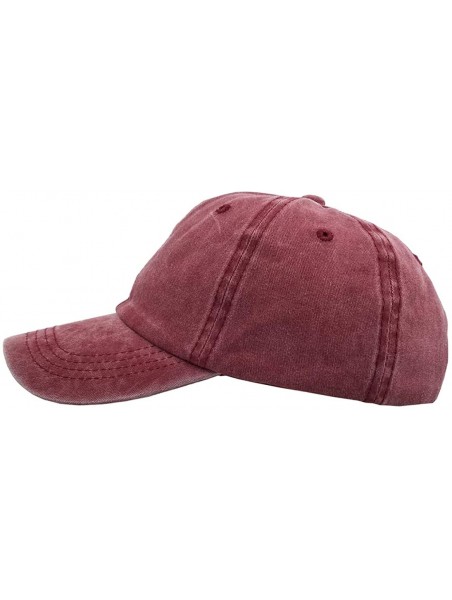 Baseball Caps Women's Ponytail Distressed Baseball Hat Cotton Washed - Red Wine - CA18HYRMUAS $14.54