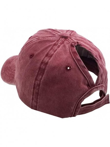 Baseball Caps Women's Ponytail Distressed Baseball Hat Cotton Washed - Red Wine - CA18HYRMUAS $14.54