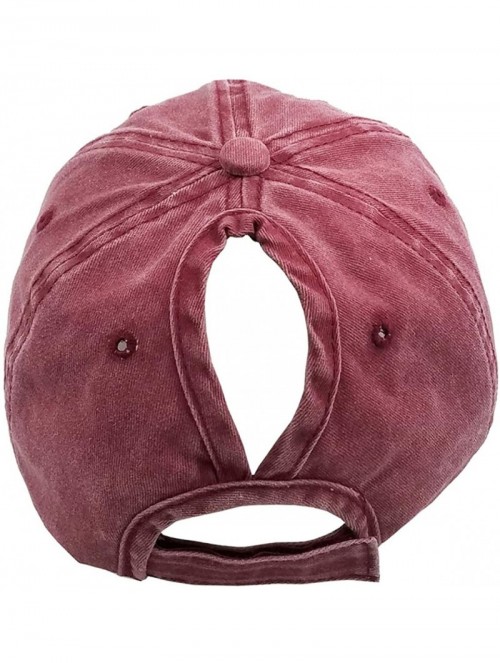 Baseball Caps Women's Ponytail Distressed Baseball Hat Cotton Washed - Red Wine - CA18HYRMUAS $14.54