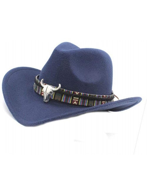 Cowboy Hats Mens Womens Wool Felt Western Cowboy Hat Outdoor Wide Brim Hat Caps with Strap - Navy Blue - CI18LZN9CHD $22.40