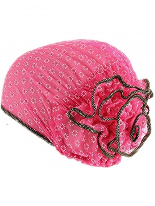 Skullies & Beanies Islamic Muslim Hijab Cap Women Flower Turban Hat Cotton Headwrap Scarf - Rose Red - CT18DLQMNH2 $10.23