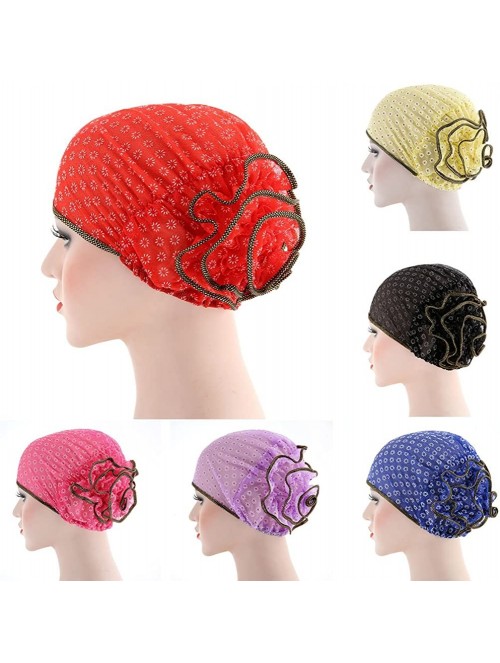 Skullies & Beanies Islamic Muslim Hijab Cap Women Flower Turban Hat Cotton Headwrap Scarf - Rose Red - CT18DLQMNH2 $10.23