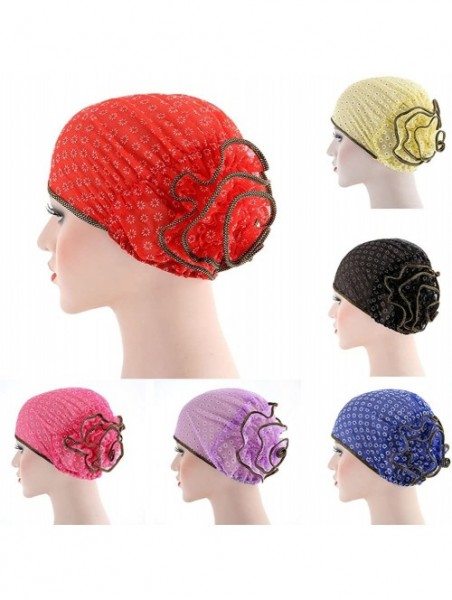 Skullies & Beanies Islamic Muslim Hijab Cap Women Flower Turban Hat Cotton Headwrap Scarf - Rose Red - CT18DLQMNH2 $10.23