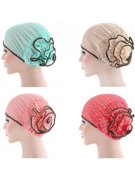 Skullies & Beanies Islamic Muslim Hijab Cap Women Flower Turban Hat Cotton Headwrap Scarf - Rose Red - CT18DLQMNH2 $10.23