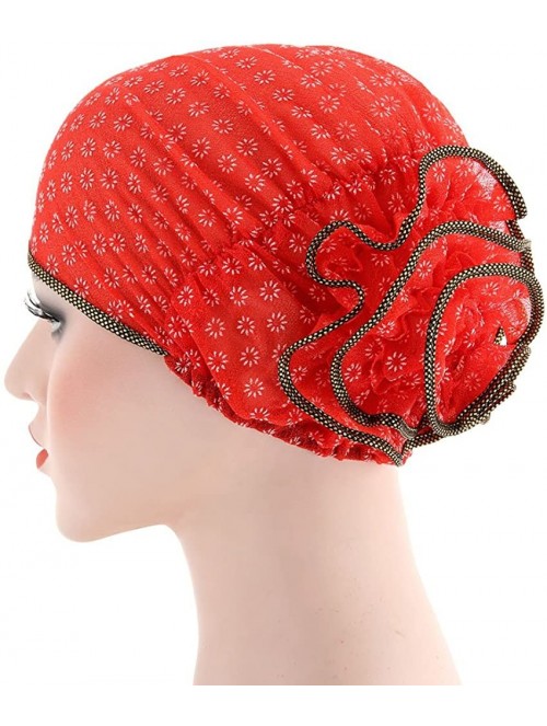 Skullies & Beanies Islamic Muslim Hijab Cap Women Flower Turban Hat Cotton Headwrap Scarf - Rose Red - CT18DLQMNH2 $10.23