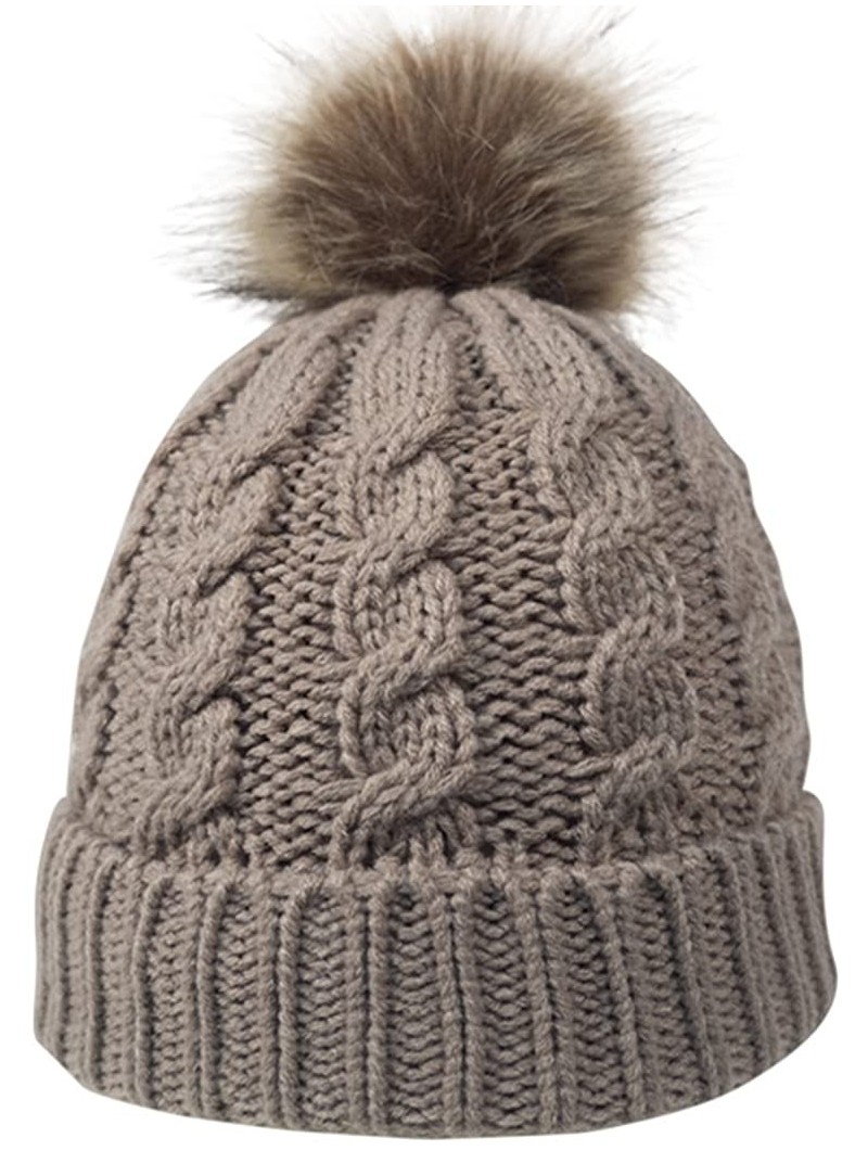 Skullies & Beanies Women's Winter Soft Knitted Beanie Hat with Faux Fur Pom Pom- Khaki - CB18LL5IYT0 $20.08