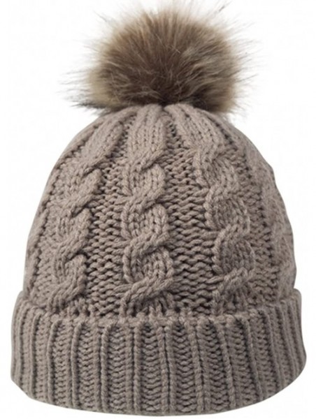 Skullies & Beanies Women's Winter Soft Knitted Beanie Hat with Faux Fur Pom Pom- Khaki - CB18LL5IYT0 $20.08