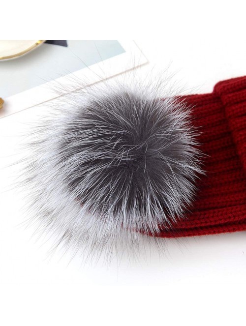 Skullies & Beanies Winter Knit Hat Kids Real Fur Pom Pom Warm Beanie Hat - Grey (Real Silver Fox Fur) - C018Y30ZXZ7 $22.82