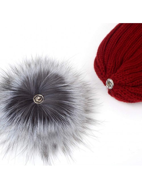 Skullies & Beanies Winter Knit Hat Kids Real Fur Pom Pom Warm Beanie Hat - Grey (Real Silver Fox Fur) - C018Y30ZXZ7 $22.82