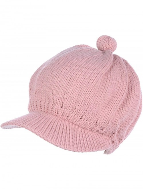 Skullies & Beanies Womens Winter Visor Cap Beanie Hat Wool Blend Lined Crochet Decoration - Pale Pink Lines - CP18WDNLZCH $21.57