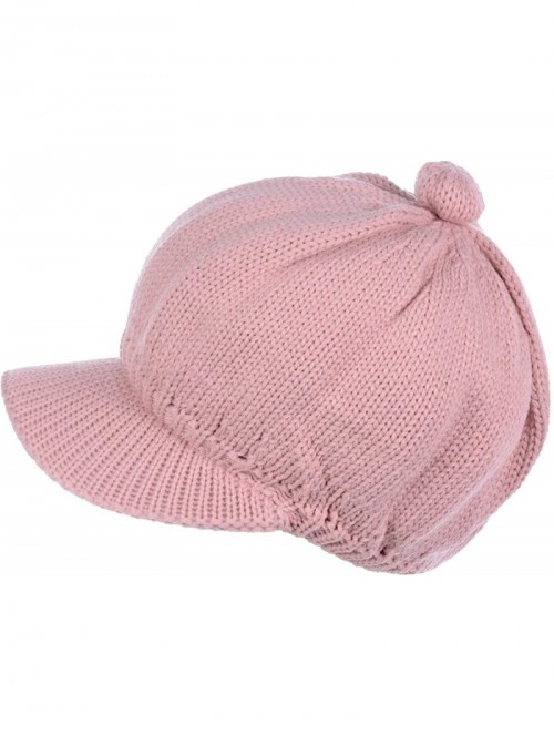 Skullies & Beanies Womens Winter Visor Cap Beanie Hat Wool Blend Lined Crochet Decoration - Pale Pink Lines - CP18WDNLZCH $21.57